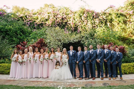 pink bridesmaids blue groomsmen