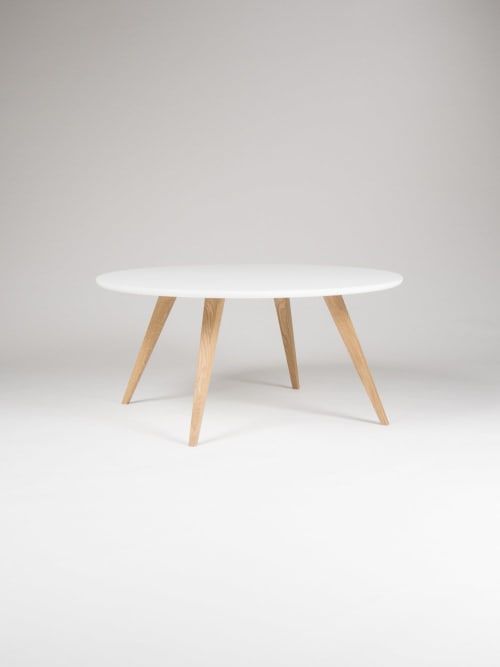 White Round Coffee Table With Solid Oak Legs Scandinavian By Mo Woodwork Seen At Stalowa Wola White Round Coffee Table With Solid, White Round Coffee Table With Timber Legs
