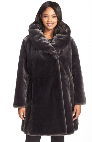 Gallery Ruched Collar Faux Fur Coat Nordstrom Plus Size Coats Gallery Ruched Collar Faux Fur Coat, Faux Fur Hooded Swing Coat Gallery