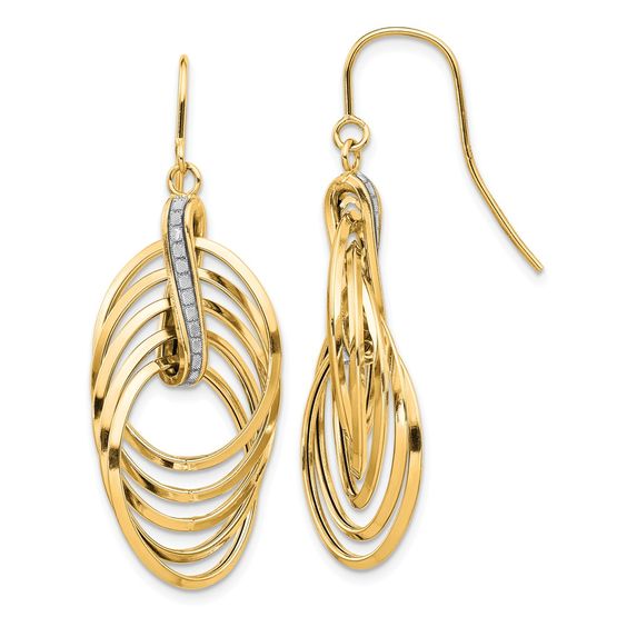 FB Jewels Solid Leslies 10K White And Yellow Two Tone Gold Polished Shepherd Hook Dangle Earrings FB Jewels Solid Leslies 10K White And Yellow Two Tone Gold Polished Shepherd Hook Dangle Earrings