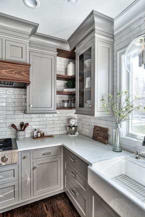 Door Style Cabinet Kitchen Flat Panel Shaker With Inner Sli Design Grey Designs Inspirations Grey Kitchen Designs, Flat Panel Kitchen Cabinets Ideas