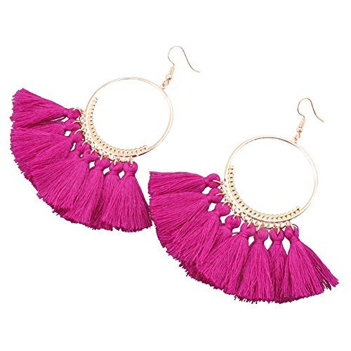 Leana Collection Femme Boucles Doreille Crochet Bohème Cercle Frange Longue Vintage Dangle Bijoux Fantaisie Ethnique Cadeau