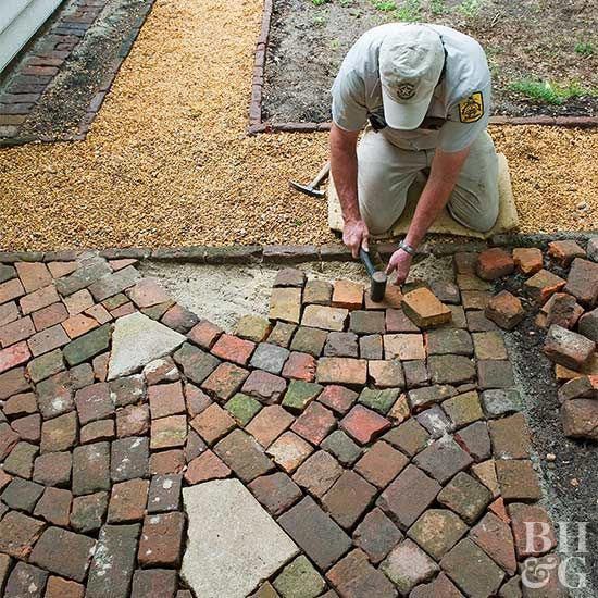 Broken Bricks Are Perfect For Making A Charming Crazy Quilt Pavement Pergolacover Diy Brick Patio Patios Gardening Design Brick Patio, Brick Patio Contractors