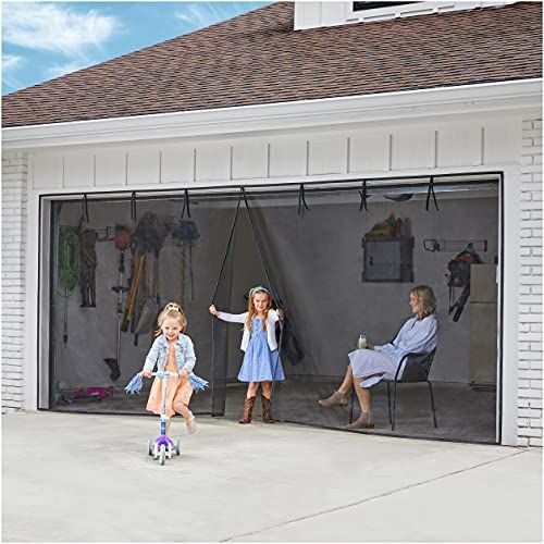 Unbugs Garage Screen Doors For 2 Car Heavy Duty Self Seal Keeps Bugs Out Breeze In Hands Free Pet Kid Friendly Fits Double Door Ope 2022 Garage Screen Doors For 2 Car, Double Wide Garage Door Screen
