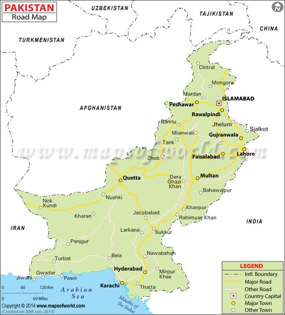 Pakistan road map depicts the highways and major roads of Pakistan - blank road map Pakistan road map depicts the highways and major roads of Pakistan - blank road map