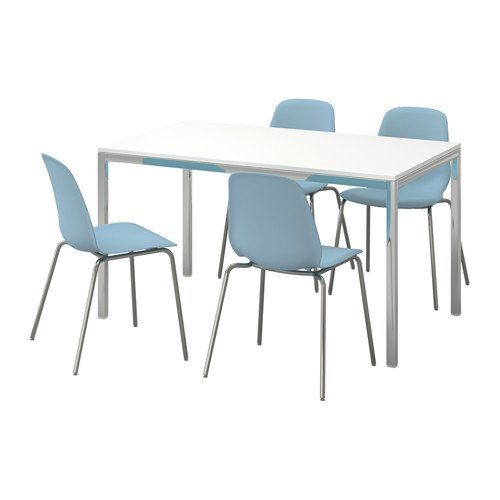 Ikea Table And 4 Chairs High Gloss White Light Blue 20204 20517 262 Dining Set Sets Ikea Dining Table, Ikea White High Gloss Dining Table And Chairs Set