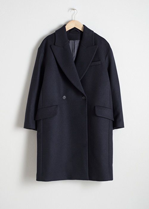 Navy wool coat, Black Black Wool Blend Boyfriend Coat