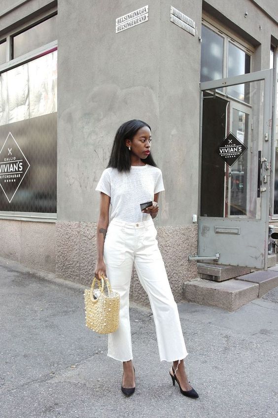 the white on wide cropped white denim.