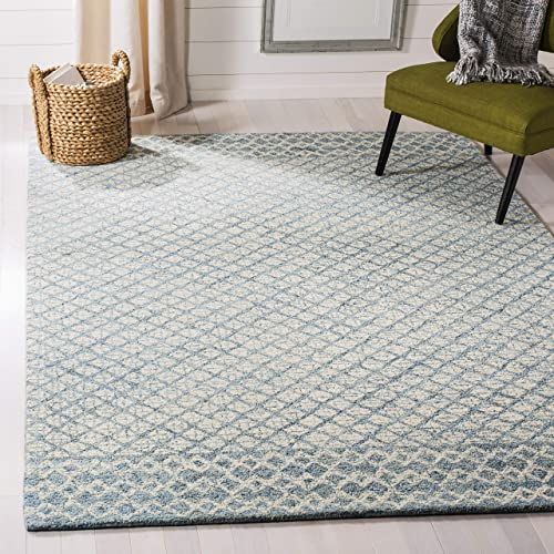 New Safavieh Abstract Collection Abt203a Contemporary Handmade Blue And Ivory Premium Wool Area Rug 9 X 12 H In 2020 Area Rugs Modern Wool Rugs Geometric Area Rug