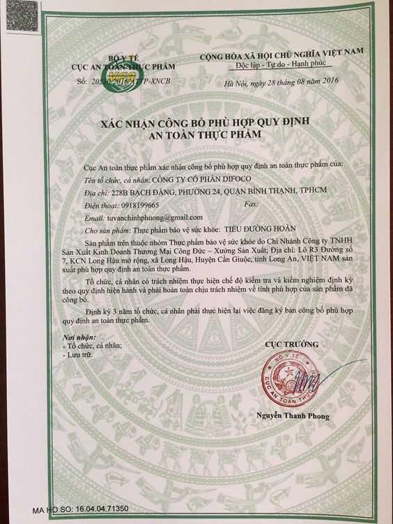 giấy chứng nháºn thuá»c tiá»u ÄÆ°á»ng hoà n