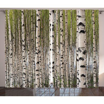 East Urban Home Tree Nature Theme Design Birch Trees With Leaves In Spring Pattern Tranquil Forest Digital Print Graphic Curtains Tapestry Birch Tree, Birch Tree Curtains
