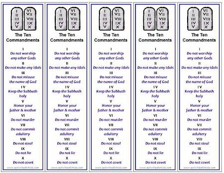Ten Commandments Bookmarks, Free Printable for Kids