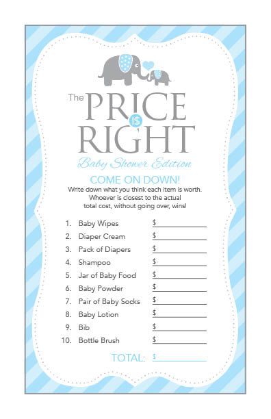 Instant Download Elephant Theme Baby Shower The Price Is Right
