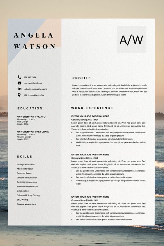 Resume Template 3 Pages Cv Template Cover Letter Instant Download For Ms Word Agatha Resume Design Inspiration Personal Branding Design Graphic Design Resume
