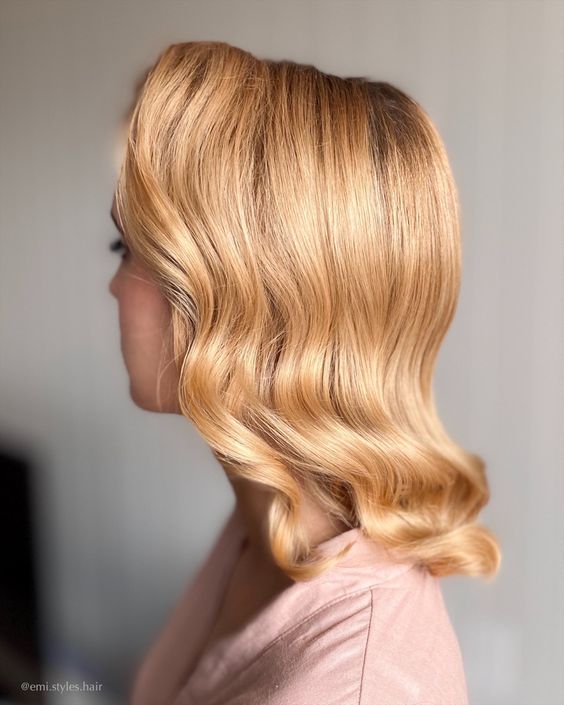 Golden Glam Waves On Short Hair Short Hair Bride Wedding Hairstyles Bridesmaid Bride Hairstyles Updo