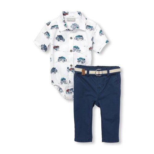 The Childrens Place Baby Boys Sleeve Poplin Short Set