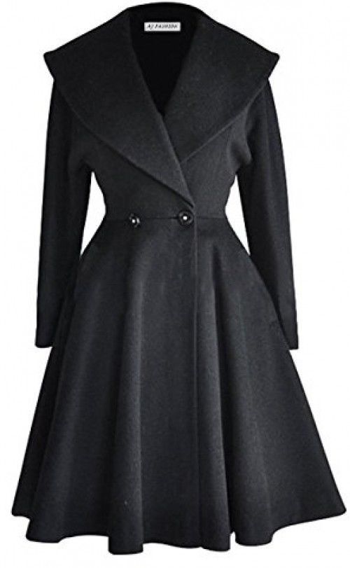 Womens Fit and Flare Wool Trench Coat Winter Long Overcoat Jacket Lapel Wrap 2XL
