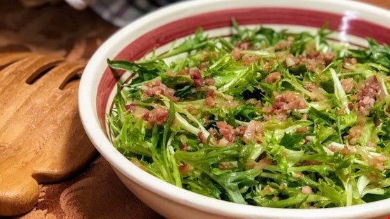 Frisee Salad With Hot Bacon Dressing Recipe Hot Bacon Dressing Bacon Dressing Delicious Salads