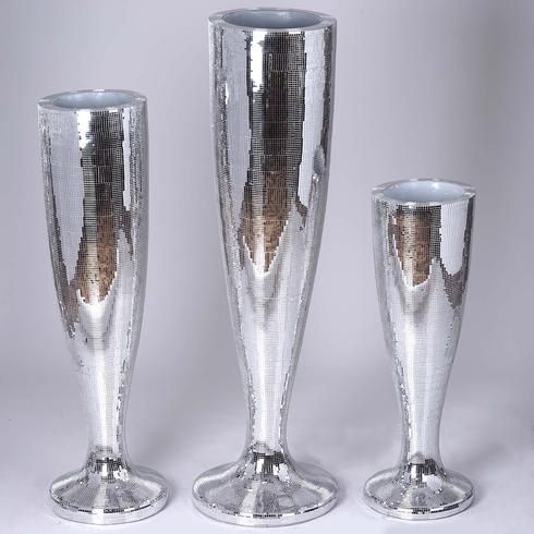 3ft Silver Polystone Mirror Mosaic Trumpet Floor Vase Decor Mirror Mosaic Floor Vase Decor, Silver Polystone Mirror Mosaic Trumpet Floor Vase