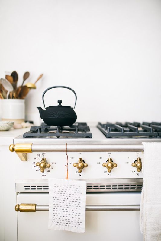 Click to see more of Beth Kirby's gorgeous kitchen decor in her modern farmhouse kitchen with rustic and elegant design elements like this Lacanche Sully range. #kitchenideas #kitchendecor #lacanche #bethkirby #modernfarmhouse