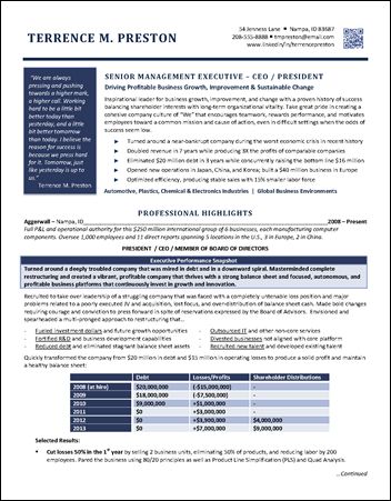 Executive Biography Example - Change Leader Resume Examples - examples of ceo resumes Executive Biography Example - Change Leader Resume Examples - examples of ceo resumes