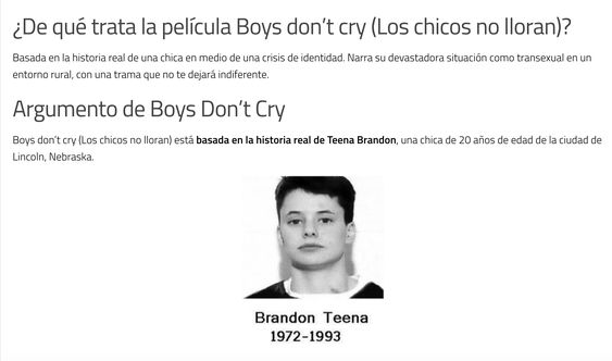 Captura de pantalla de Lesbosfera, donde señalan a Brandon como «una chica transexual»