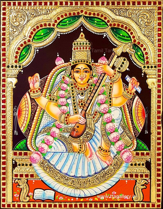 Saraswathi White Tanjore painting