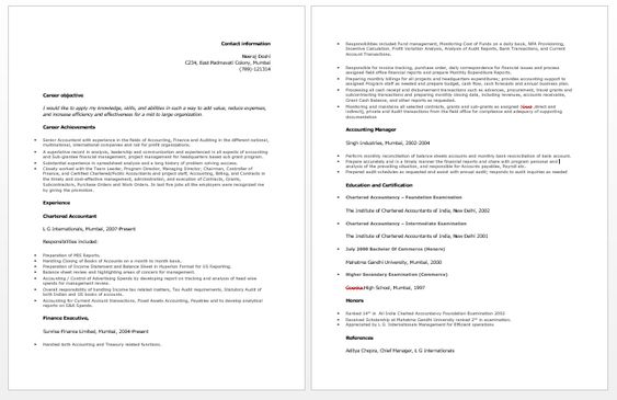 Chartered Accountant Resume Accounting Resume Samples - chartered accountant sample resume Chartered Accountant Resume Accounting Resume Samples - chartered accountant sample resume