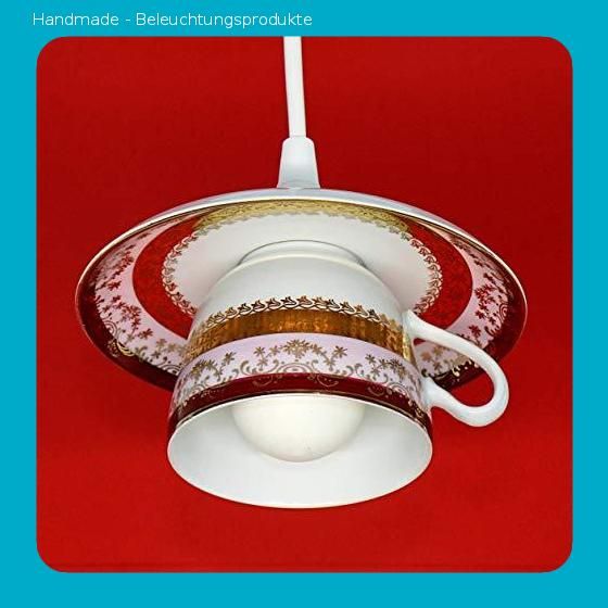 Geschirrlampe Boho K/üchenlampe aus Tasse Vintage Lampe aus Geschirr Tassenlampe