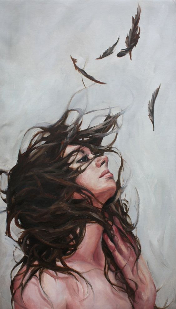 SOLD original Oil Painting feathers wind por AnnieVeitchFineArt