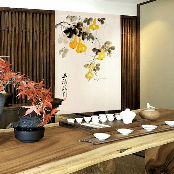 Hand Painted Door Curtain Lotus Noren Curtain Chinese Etsy In