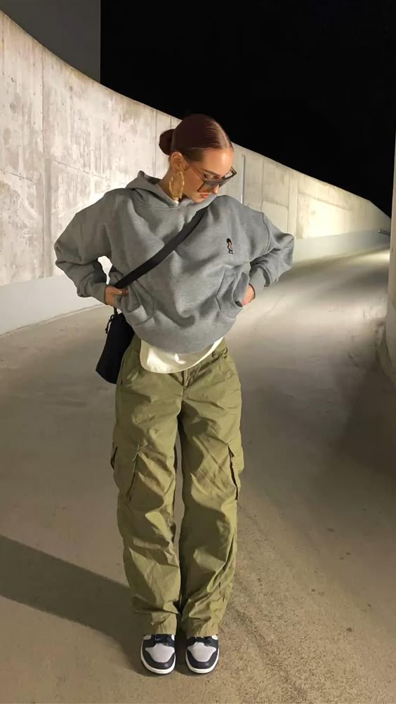 cargo pants outfit Khaki Cargo Pants with Grey Hoodie
