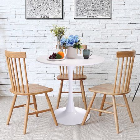 Jaxpety 32 Inch Mid Century Round Tulip Dining Table Coffee Leisure In White Com To Metal Base Round Tulip Dining Table Coffee, 32 Inch Round Dining Table And Chairs