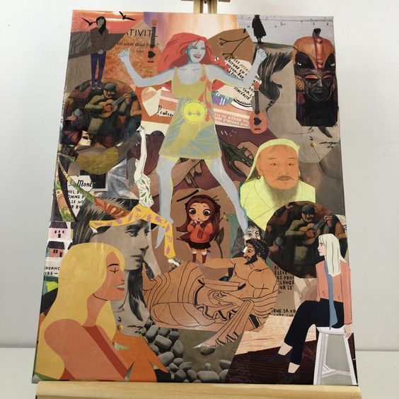 Tableaux collage toile tendue réf 2729 hauteur 40cm largeur 30cm couleur multicolore fait main modèle unique