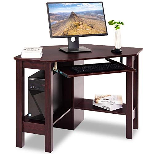 Workstation with Storage Drawer /& Shelves Laptop PC Table Writing Study Table Tangkula Corner Desk Wood Compact Home Office Desk Corner Computer Desk