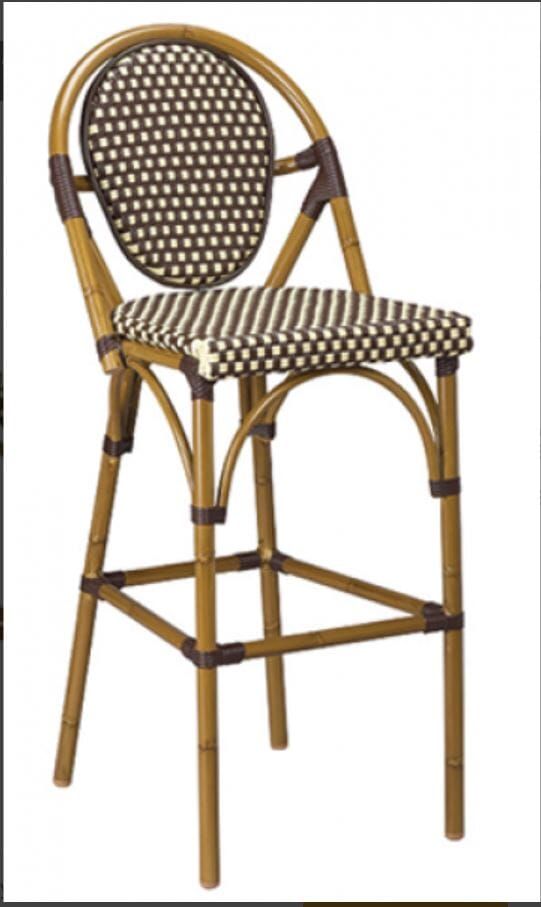 Synthetic Wicker Bamboo Outdoor Bar Stool With Rounded Back In Walnut Brown Stools Outdoor Bar Stools Wicker, Wicker Outdoor Bar Stools With Backs