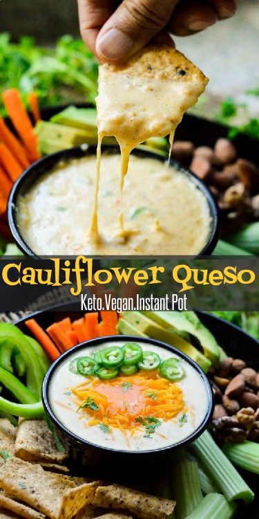 Easy queso dip in Instant Pot, made from cauliflower, cheese and cream. Both vegan and vegetarian options Vegan keto cauliflower queso with loads of veggies, spicy and nutty goodness! Keto vegetarian options too! #ketorecipes #veganrecipes #veganketo #cauliflowerrecipes #mydaintysoulcurry