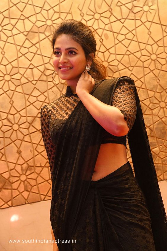 Anjali in black saree stills at Parampara trailer launch