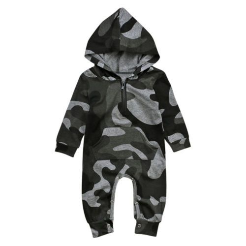 Newborn Baby Boy Girl Long Camo Romper Bodysuit Jumpsuit Playsuit Clothes Outfit
