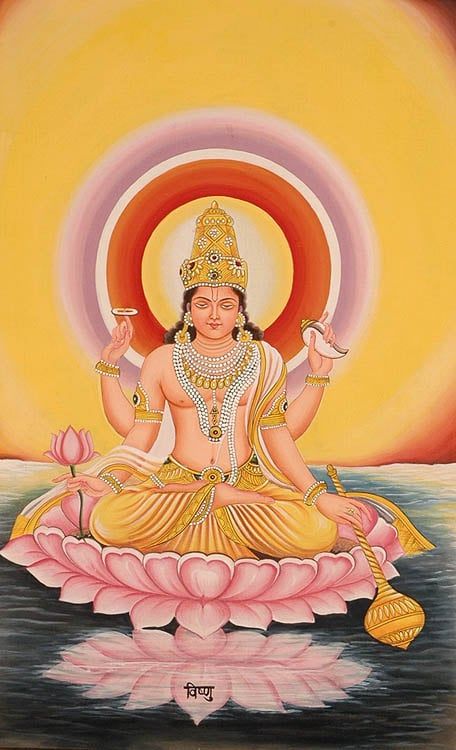 Water Color Painting On Cotton FabricArtist Manohar Saini - The Twelve Forms of the Sun (Surya) - VISHNU