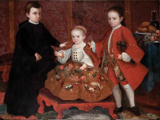 Anónimo novohispano, Los hermanos don Miguel José MarÃa (1747-1808), don Manuel Miguel MarÃa (1749-1807) y doña Mariana Micaela Josefa (1754-¿?) Malo y Hurtado de Mendoza, óleo sobre tela, 97 x 130 cm., 1756, Museo Nacional de Historia âCastillo de Chapultepecâ, CONACULTA-INAH, catalogación: Juan Carlos Cancino.