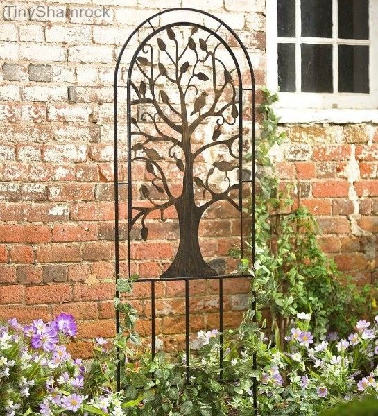 Garden Trellis Tall 72 Metal Arched Climbing Vine Support Yard Art Tree Of Life Decorativegardentrellis Wooden Metal Garden Trellis, Metal Arched Garden Trellis With Tree Of Life Design