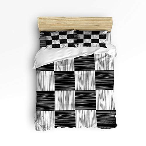 Wazzit Modern Art Bedding 4 Piece Duvet Cover Set Black White Square Grid Lined Edgy Mosaic With Zipper Clo Sets Bed - Black And White Square Grid Bedding Wazzit Modern Art Bedding 4 Piece Duvet Cover Set Black White Square Grid Lined Edgy Mosaic With Zipper Clo Sets Bed - Black And White Square Grid Bedding