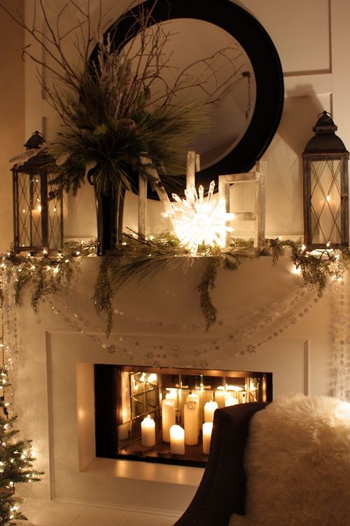 12 Best Fireplace Images On Pinterest Fire Places Ideas Winter White Mantel Church Candles In The Fire Place Idea For Framing Around Fireplace