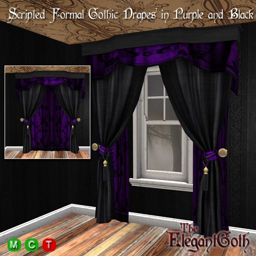 Check Out This Second Life Marketplace Item Purple And Black Bedroom Ideas Curtains Window Purple Curtains Window, Black And Purple Gothic Curtains