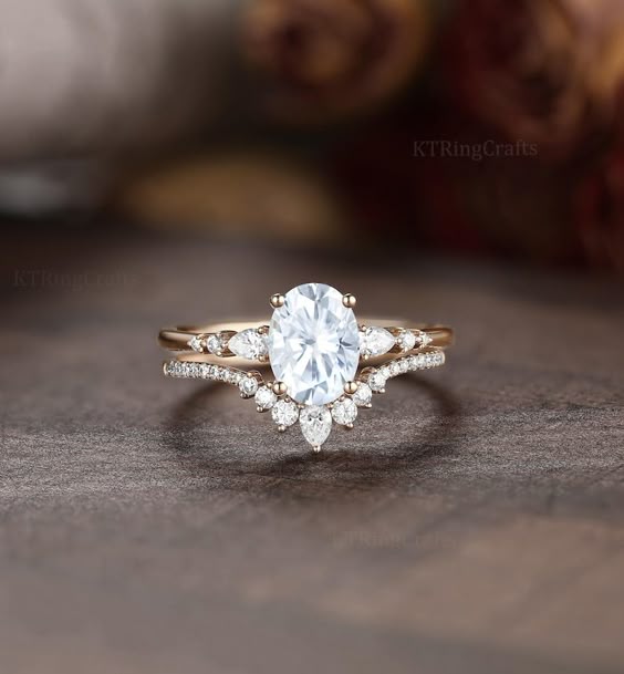 Oval Cut Moissanite Engagement Ring Setstacking Ring.14k/18k - Etsy