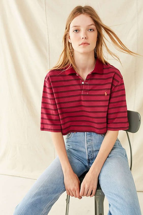 Slide View: 1: Urban Renewal Recycled Cropped Short Sleeve Polo Shirt