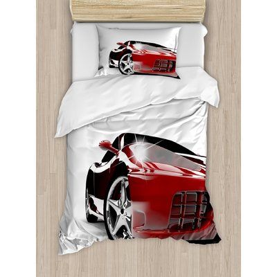 East Urban Home Modern Automotive Vivid Toned Trendy Car Back View Prestige Artsy Image Duvet Cover Set Size: