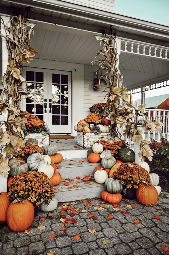fall porch, Colorful Farmhouse Fall Porch Steps