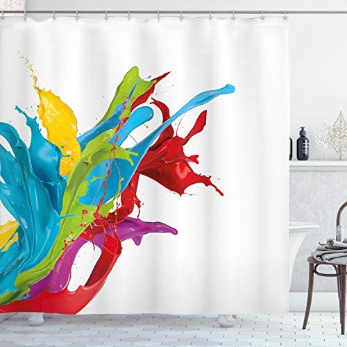 Joocar Colorful Shower Curtain Surreal Fluid Liquid Flowing Paint Splash Featured Digital Graphic Print Fabric Curtains Joocar Colorful Shower Curtain Surreal, Graphic Shower Curtains